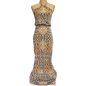 NWT Cynthia Rowley Geometric Print Halter Maxi Dress